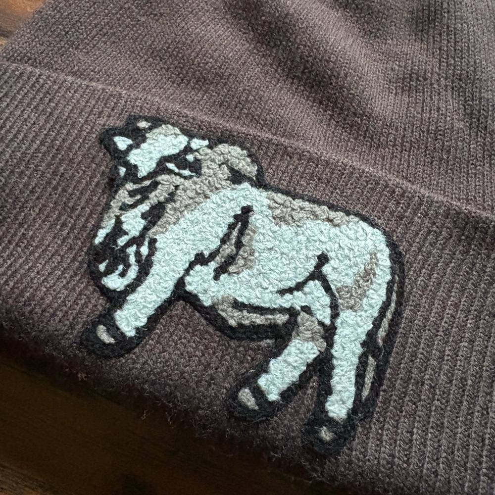 Brown Beanie with Embroidered Animal Design - Picture 2 of 2